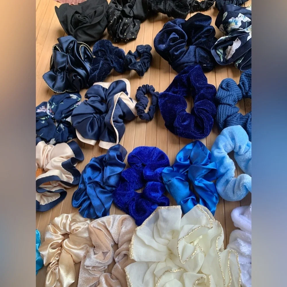 Cool Toned Blue Color Vibes Hair Scrunchies 25pc Set